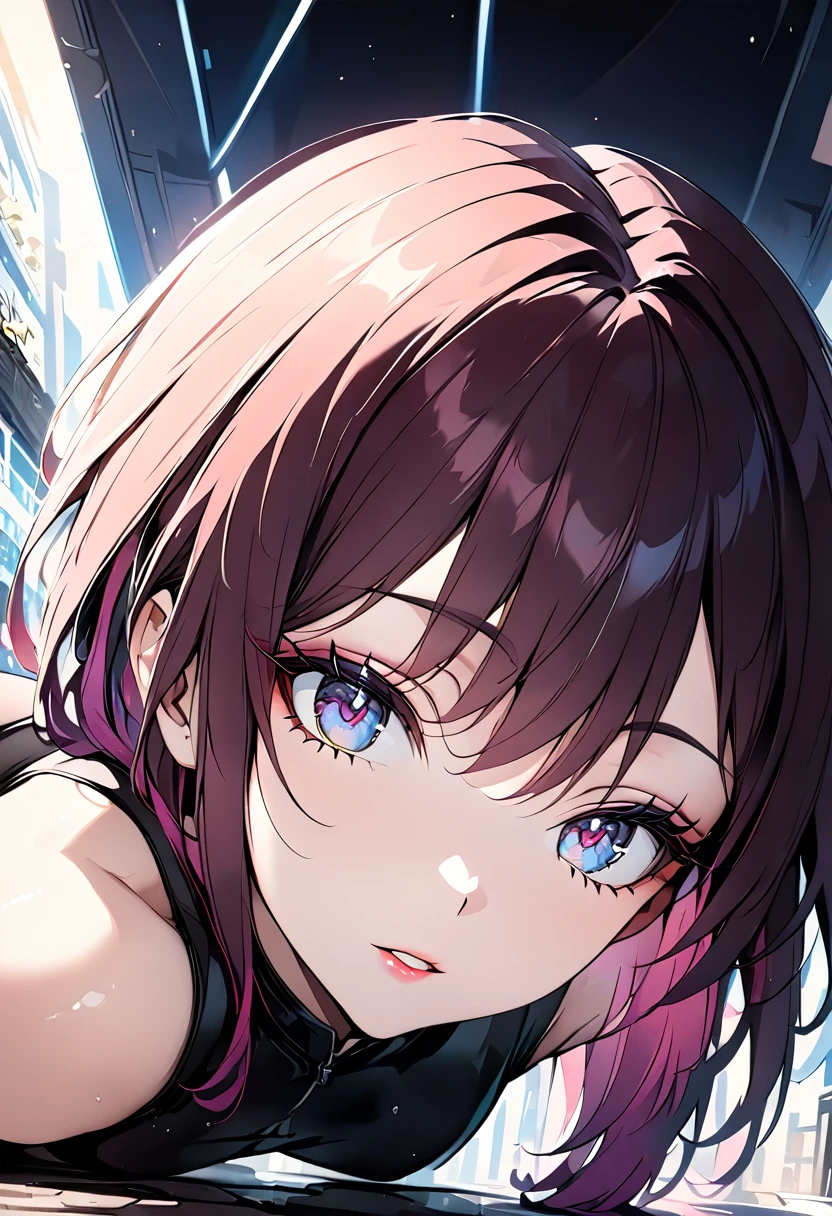 a woman in an arching yoga pose, beautiful detailed eyes, beautiful detailed lips, extremely detailed face, long eyelashes, anime style, from below, (best quality,4k,8k,highres,masterpiece:1.2),ultra-detailed, dynamic lighting,vibrant colors,dramatic composition