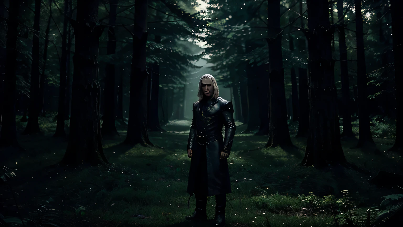 A dramatic scene where Daemon Targaryen encounters a mysterious figure in a dark forest, with an eerie green light softly illuminating the surroundings.
Daemon Targaryen standing before a glowing figure in a forest, with an atmosphere filled with tension and ancient magic.