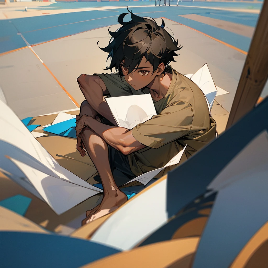 A dark skin boy ..he love sports and quite places . He got balck hair ..he got brown eyes he loves drawing . In a studying pose