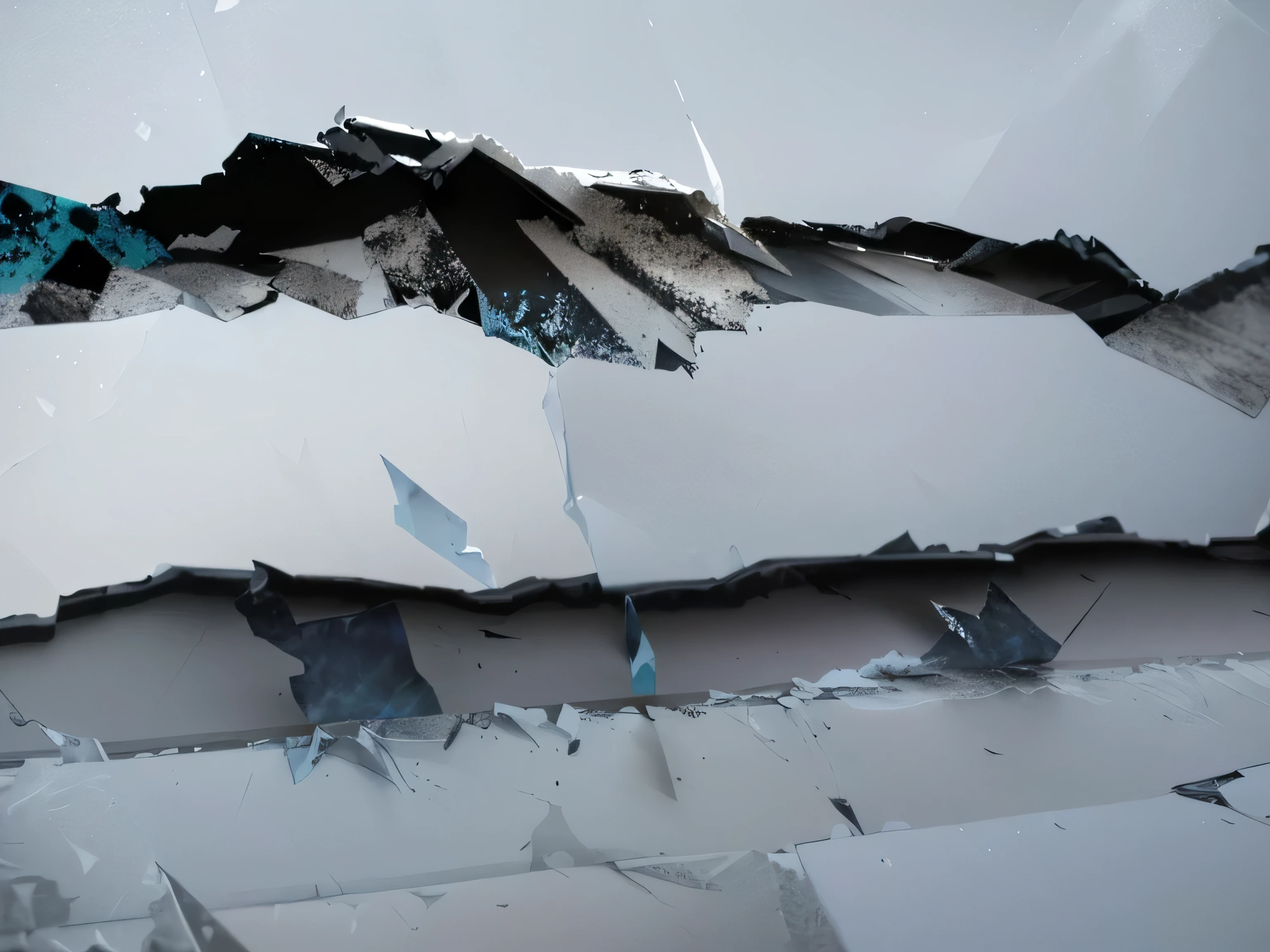 there is a bird that is flying over a piece of paper, jagged metal landscape, close-up print of fractured, scary sharp icy, fozen ice hard edges, menacing!, abstract edges, covered with liquid tar. dslr, torn edges, smudged edges, abstract holescape, covered in ice, cracked plastic wrap, cracked steel, jagged edges