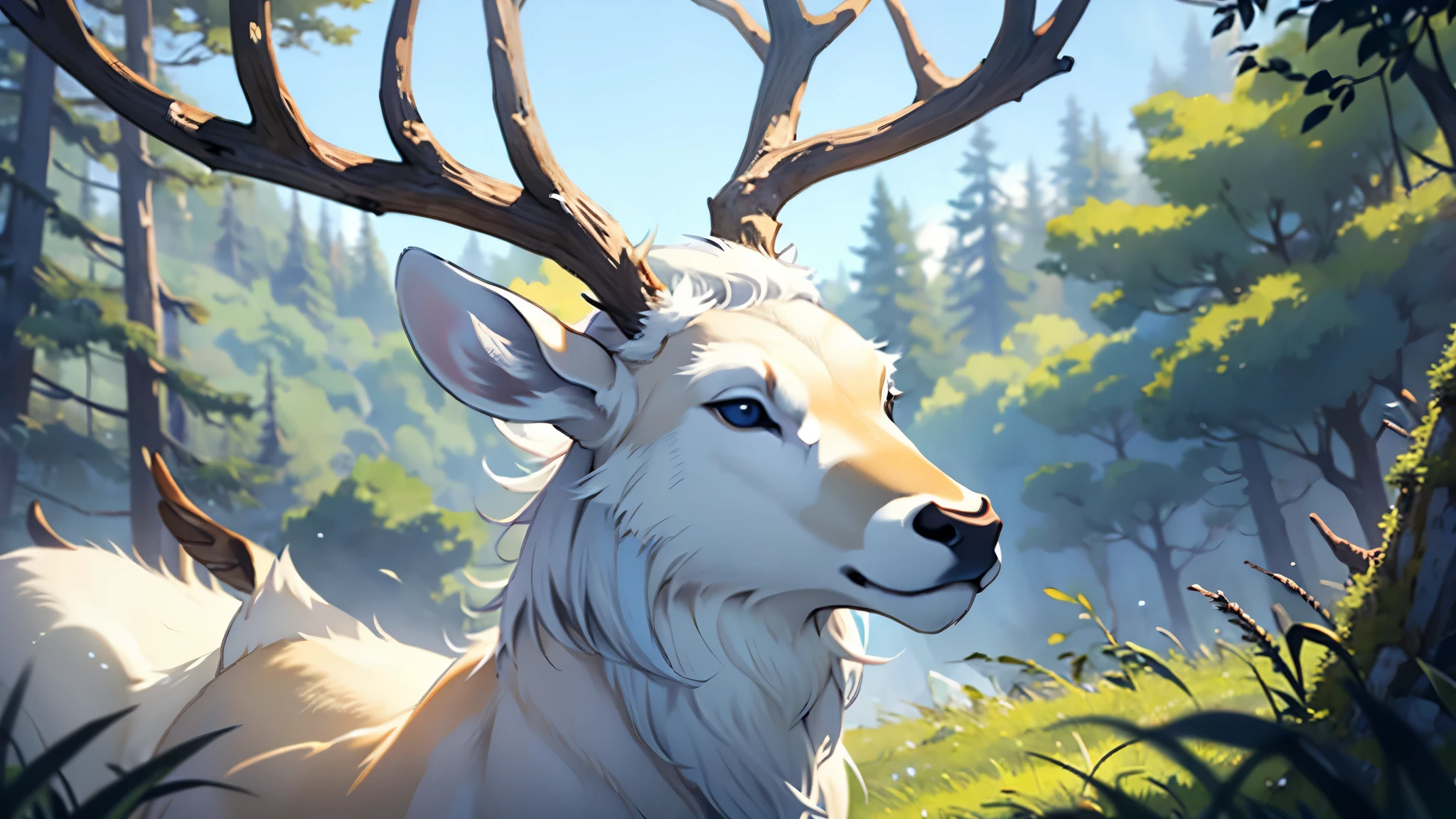 white, stag, animal, front-face, non-human, deer