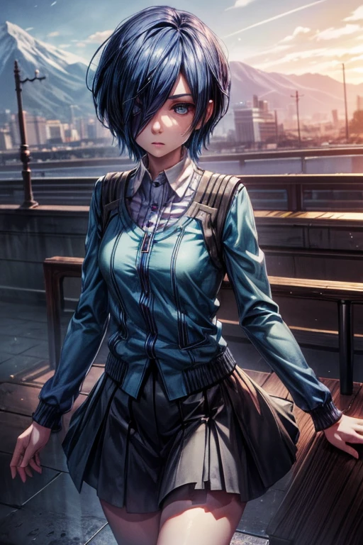 ((kirishima touka)), blue hair, blue eyes, detailed face, clean face, 4k face