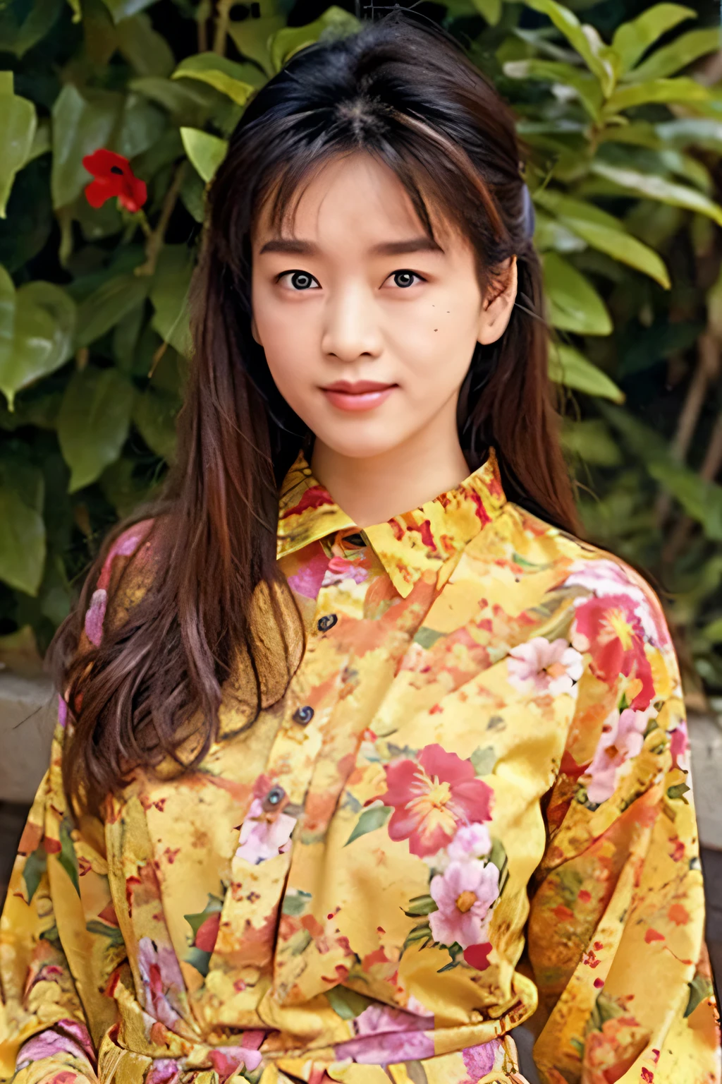 NSFW:1.5,((highest quality、8K resolution、master masterpiece、portrait:1.3)), Photoreal, 35mm film, 1 Japanese female, Upper body、on the street during the day, wrinkles around the eyes、plump body、flat breast、smile,((flower print shirt:1.3)) ,(outdoor:city eet 1.3), jumbled background,look at the audience,Tokyo cityscape