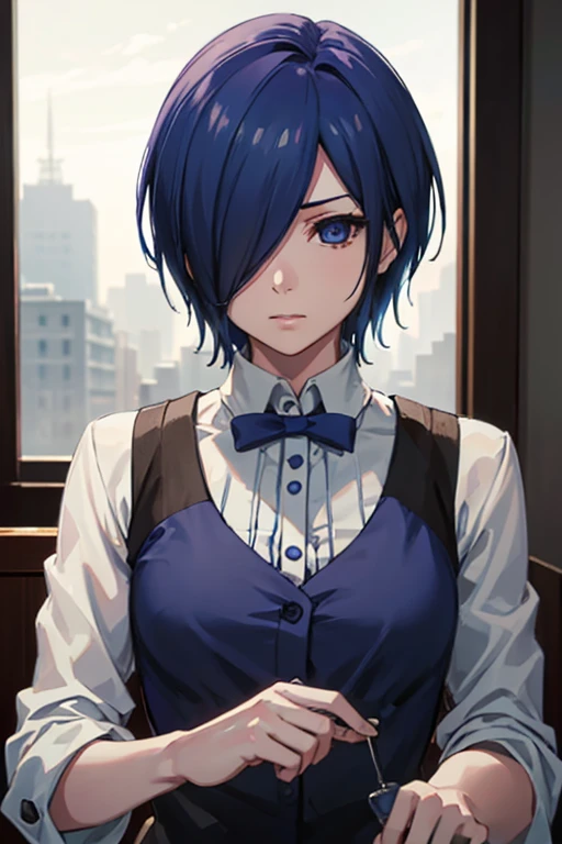 ((kirishima touka)), blue hair, blue eyes, perfect eyes, detailed eyes, detailed face, clean face, 4k face