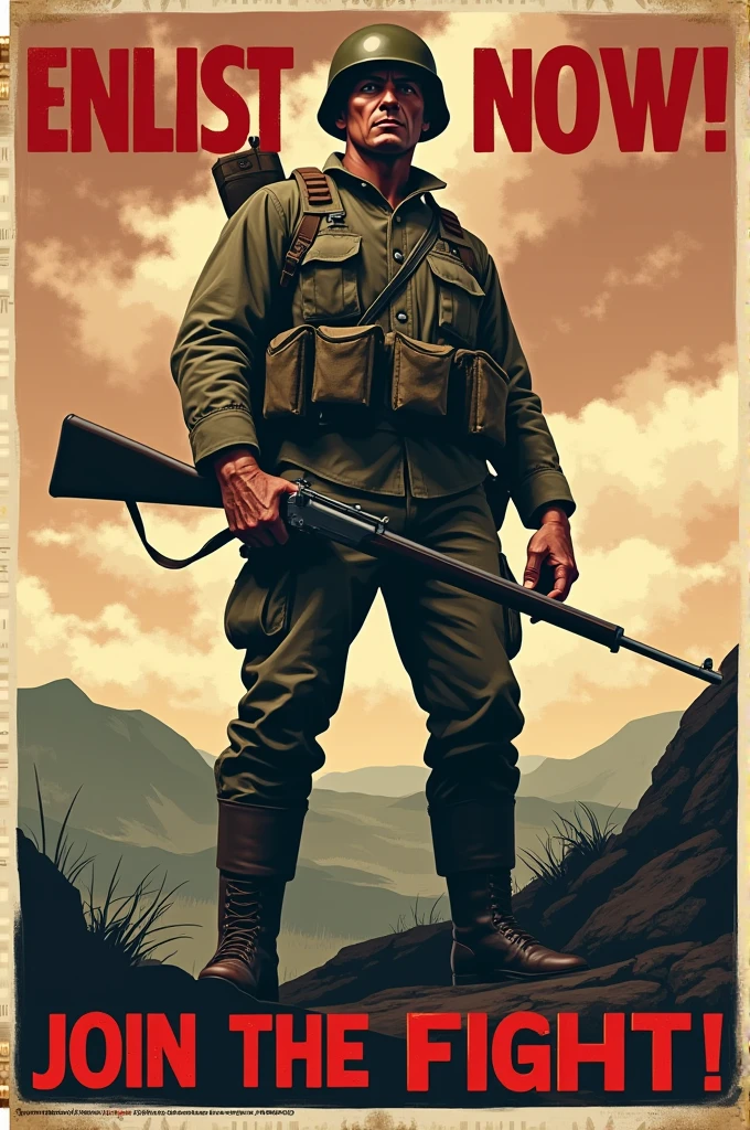 a military propaganda poster, calling on the population to recruit for war. ww2 style
