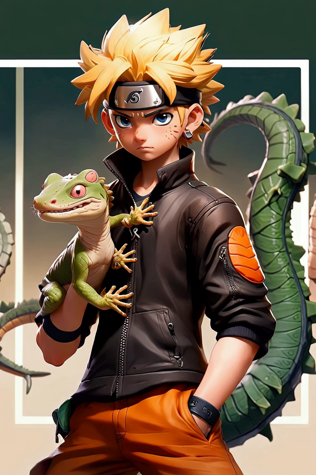 Naruto with a lizard 🐊 