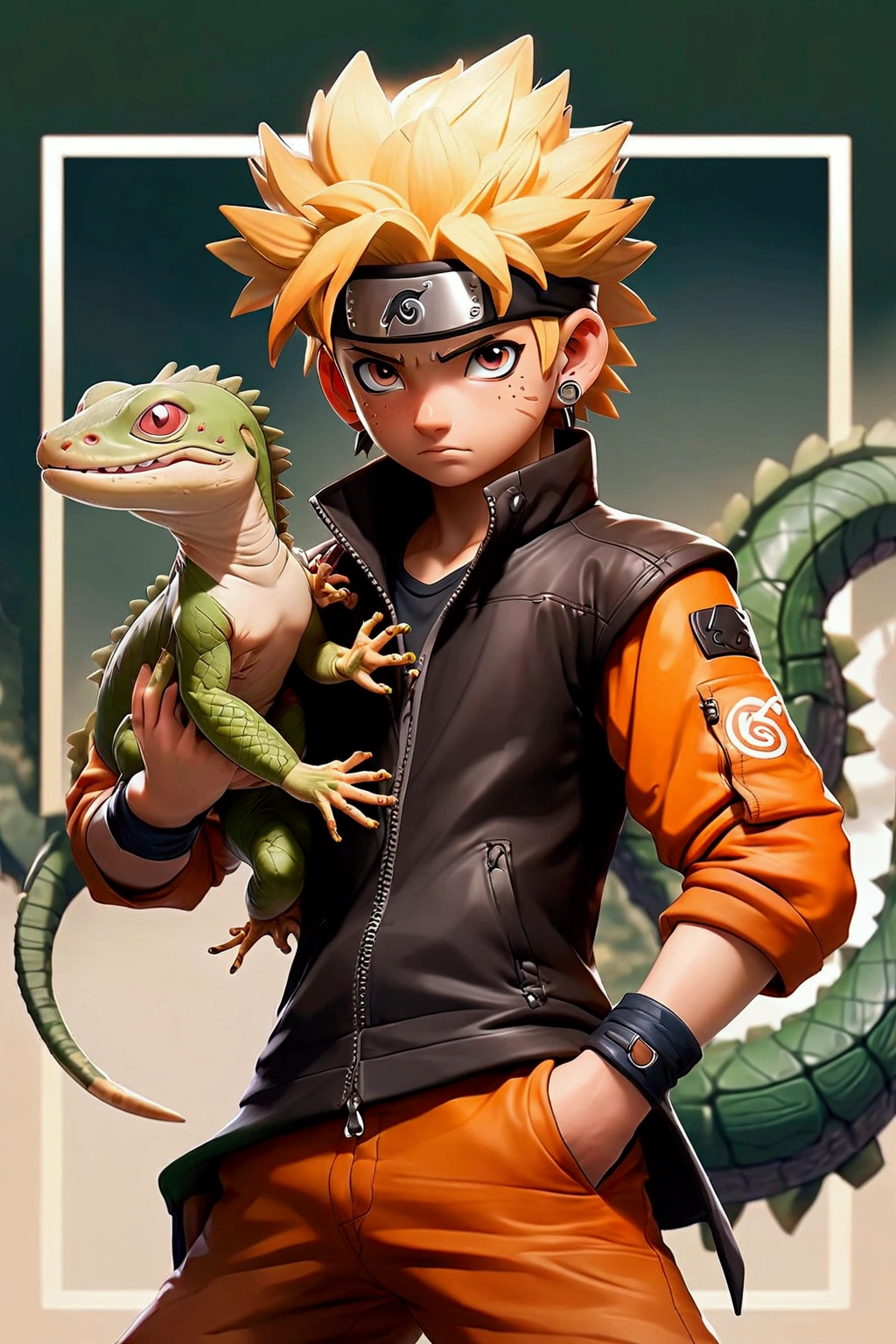 Naruto with a lizard 🐊 