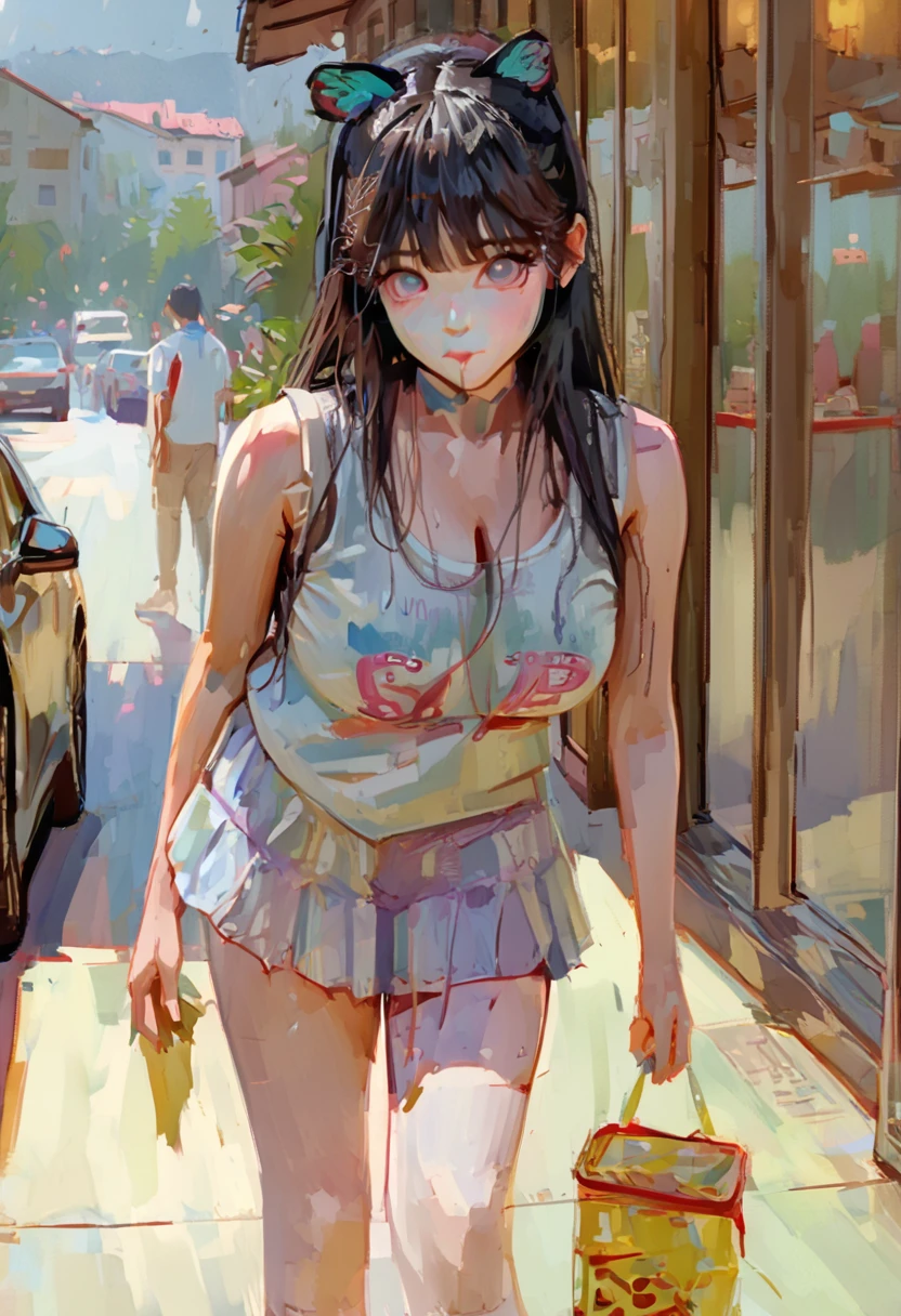 score_9, score_8_up, score_7_up, score_6_up, score_5_up, score_4_up, fkey70, h3l3n, masterpiece, best quality, high quality, hyperrealistic anime painting, anime painting, painterly, realistic painting, soft feature, detailed clothes, detailed, rembrandt lighting, solo, masterpiece, best quality, high quality, (best quality, masterpiece:1.2), an attractive woman wearing a hummingbird printed tank top, perfect body, huge breasts, wide hips, cute, perfect illustration, 8k, uhd, pbr, hdr
