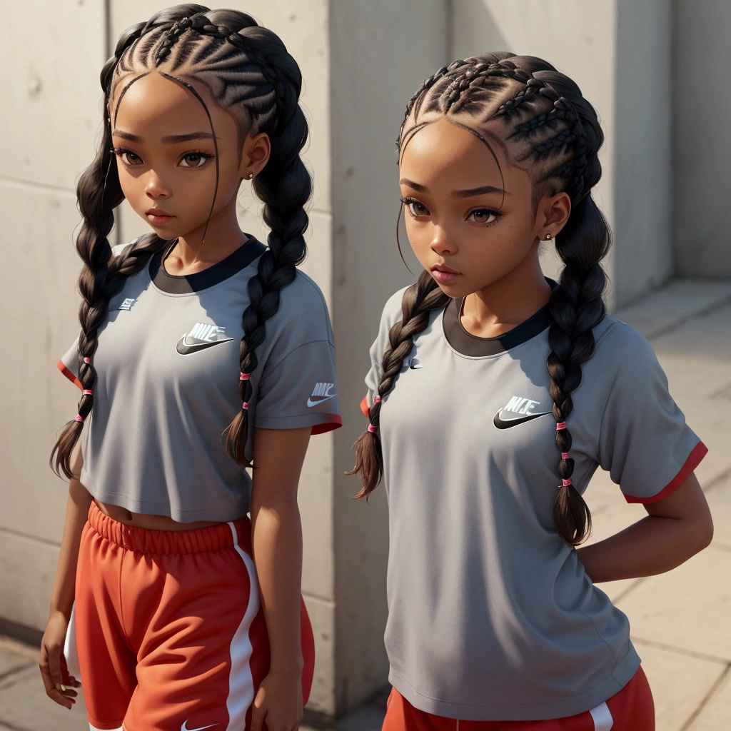 with braids and wearing nike