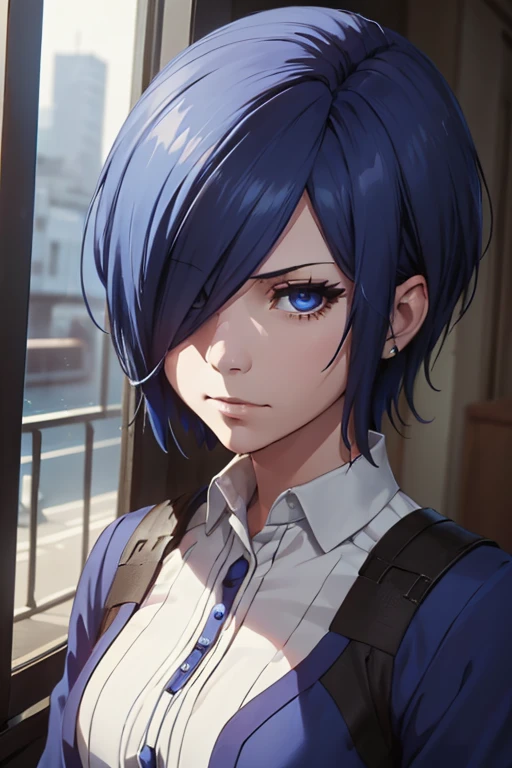 ((kirishima touka)), blue hair, blue eyes, perfect eyes, detailed eyes, detailed face, clean face, 4k face