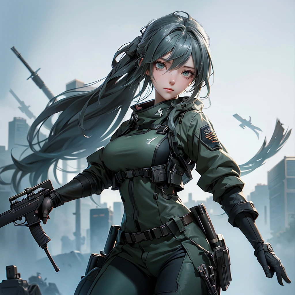girl with goggles holding a sniper rifle, silvered hair. her hair levitated. a character with striking green eyes of flies and goggle on her head.. unreal 5. rpg portrait, of a sniper girl in war, striking detailed art style, ross draws 1. 0, from girls frontline, detailed game art illustration, soldier girl, girls frontline style, epic digital art illustration, girls frontline cg, detailed game art, ross draws 2. 0, fps game concept art