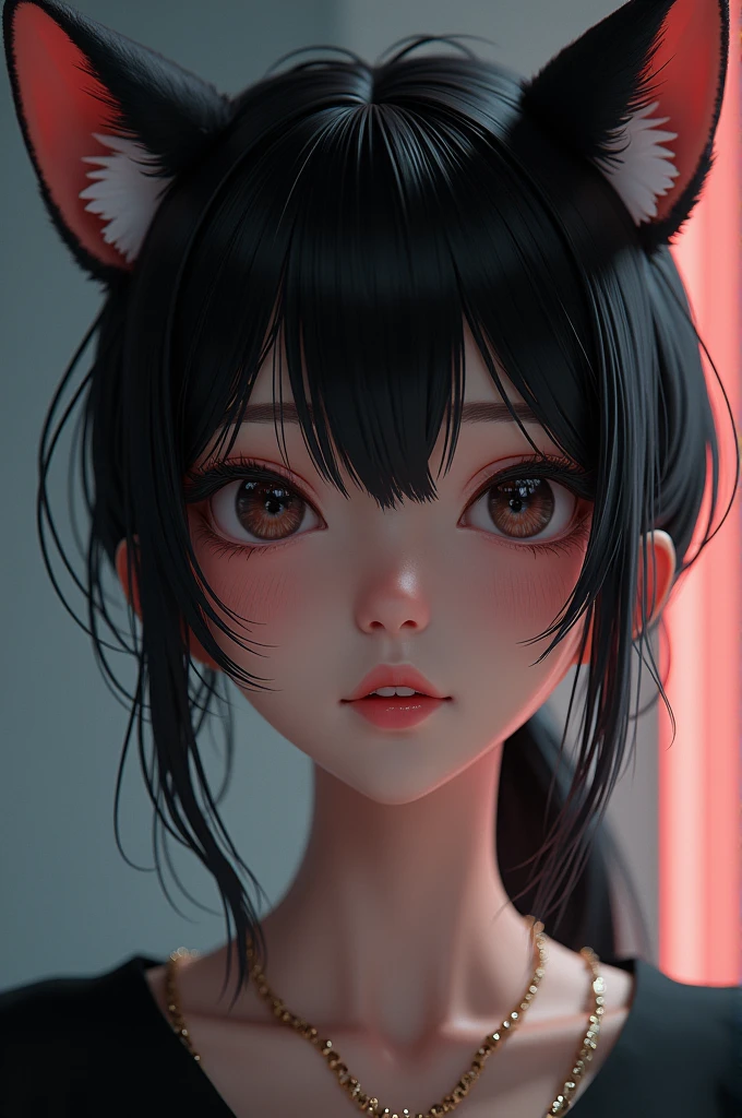 black hair, hair bobbles, wince, longeyelashes, fake animal ears, light smile, ear blush, fang, ccurate, low ponytail, Surrealism, drop shadow, anaglyph, stereogram, tachi-e, pov, atmospheric perspective, cinematic lighting, atmospheric perspective, Sony FE GM, Eye-Level Shot, 8k, super detail, best quality, UHD, award winning, textured skin