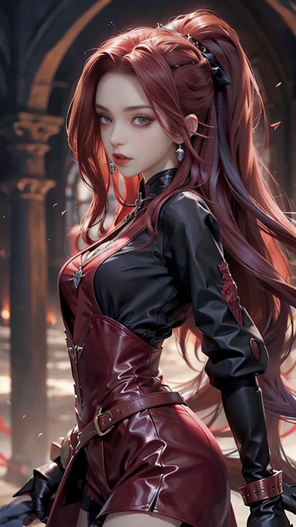 Girl with long hair,red hair,vampire, beautiful,realistic,dracula