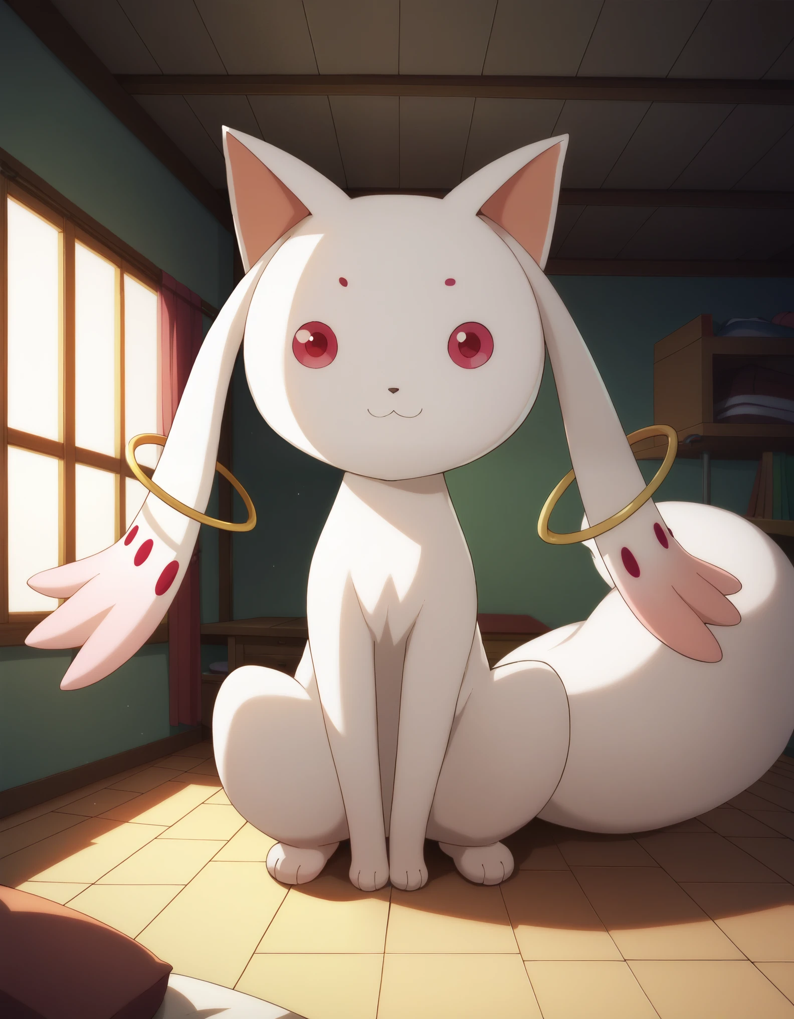 score_9, score_8_up, score_7_up,
 Kyubey, light smile, full body,
detailed room,
low poly, an animated character