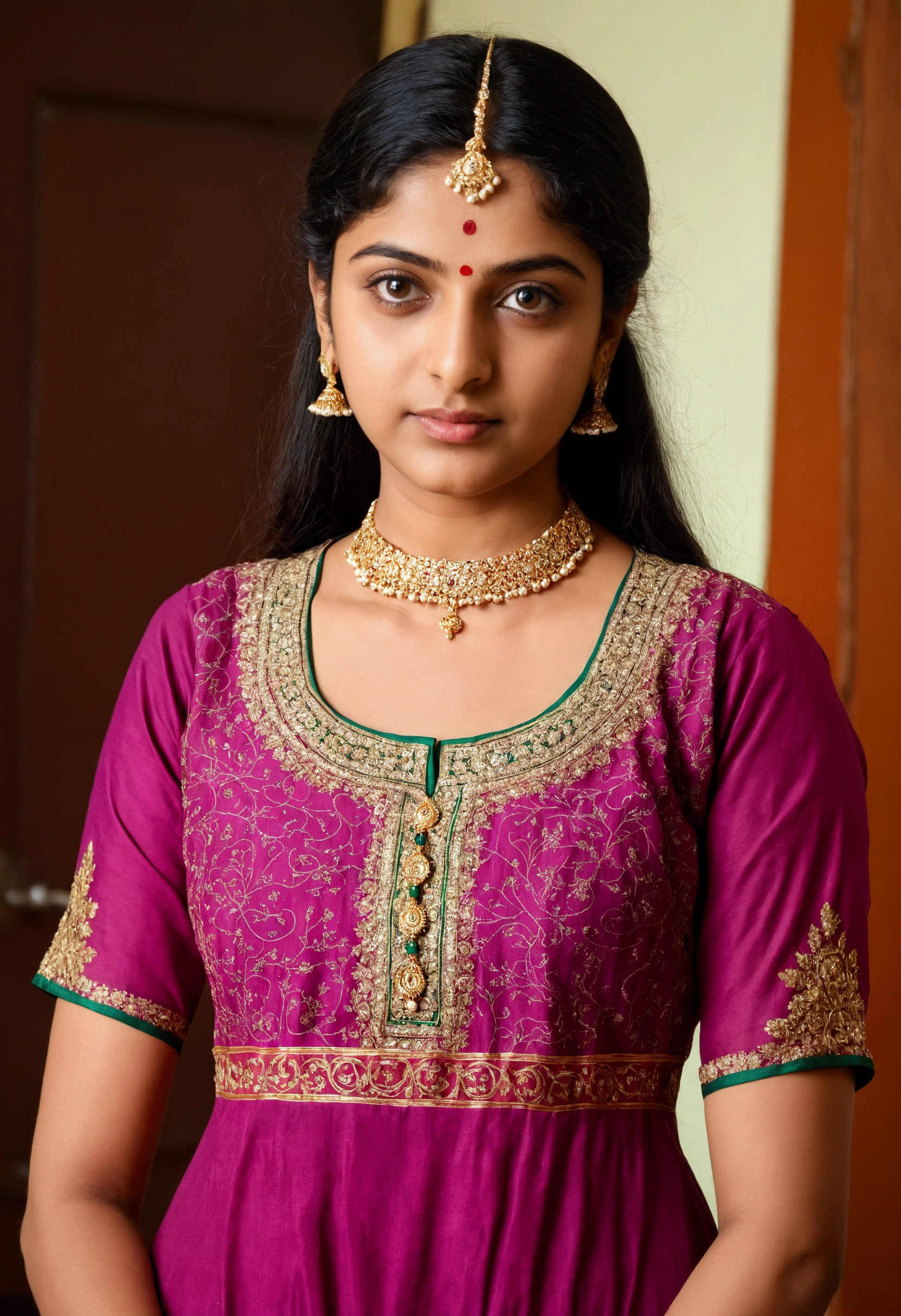 Indian babli face, bright skin, chudidhar dress,20 years old girl, inside House.