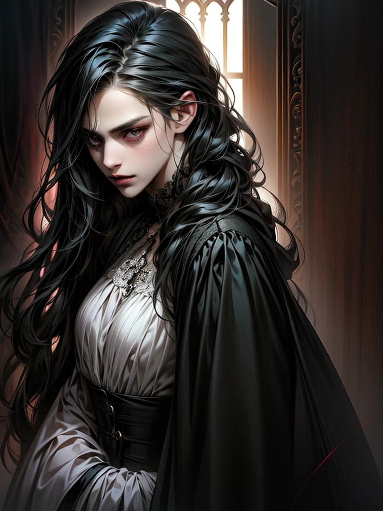 Girl with long hair, black hair,vampire 