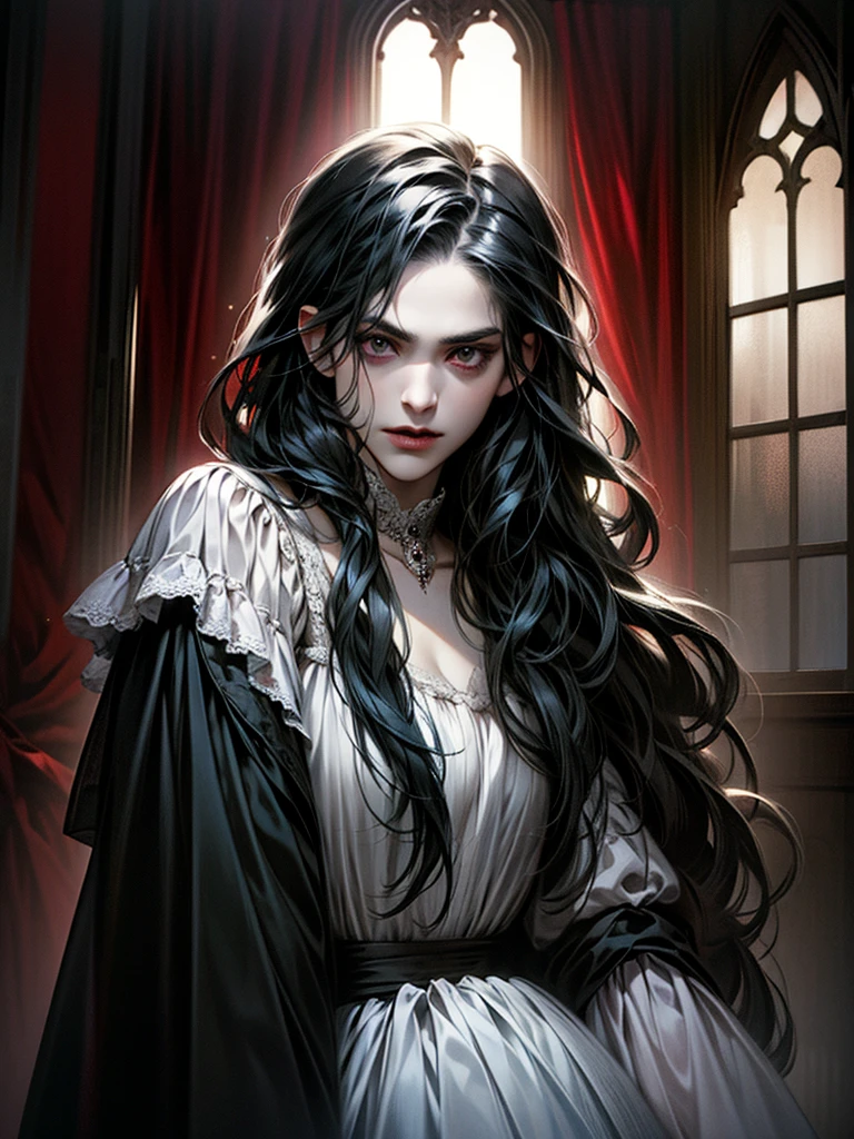 Girl with long hair, black hair,vampire 