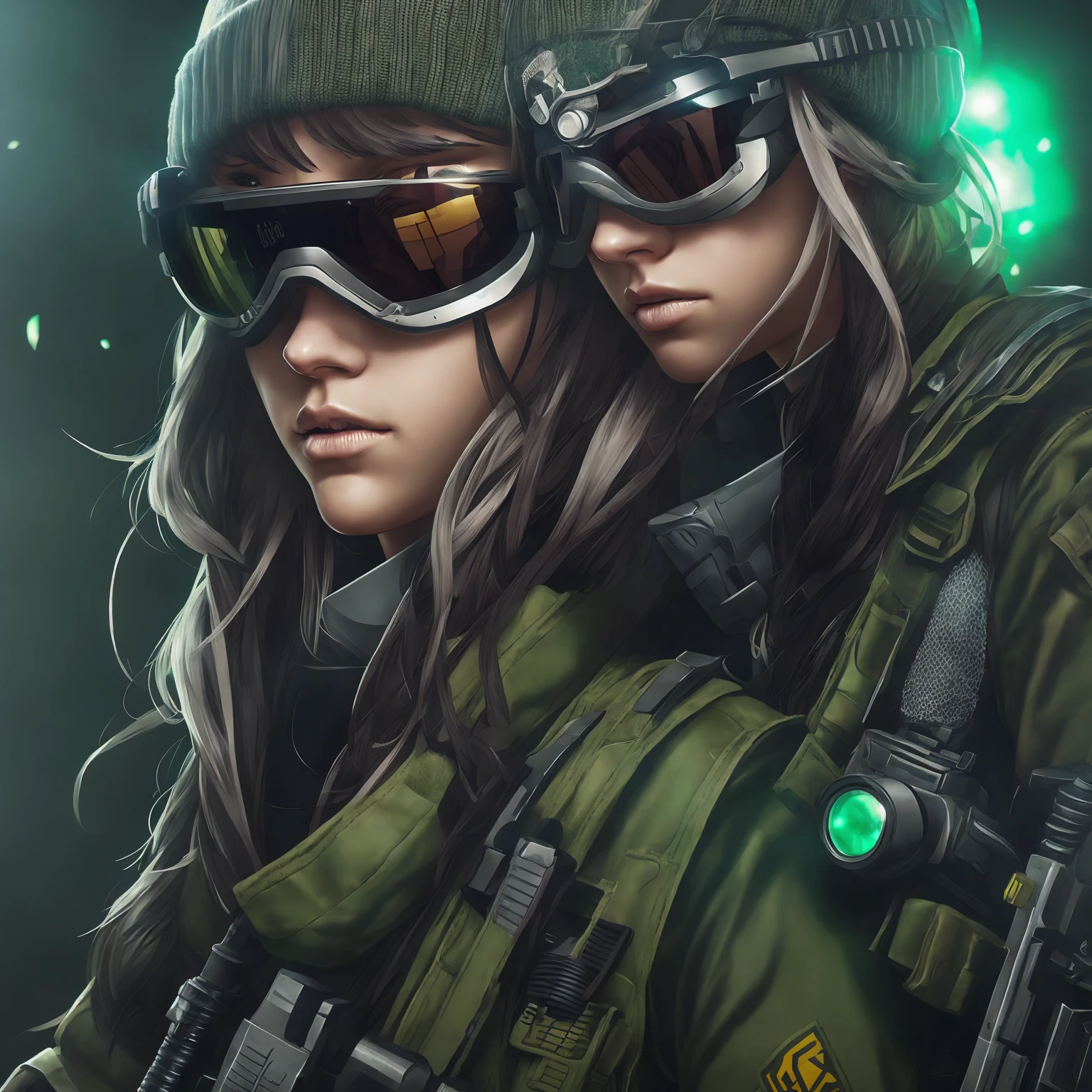 girl with goggles holding a sniper rifle, silvered hair. wear beanie and her hair out of the beanie. a character with striking green eyes of flies and goggle on her head.. unreal 5. rpg portrait, of a sniper girl in war, striking detailed art style, ross draws 1. 0, from girls frontline, detailed game art illustration, soldier girl, girls frontline style, epic digital art illustration, girls frontline cg, detailed game art, ross draws 2. 0, fps game concept art