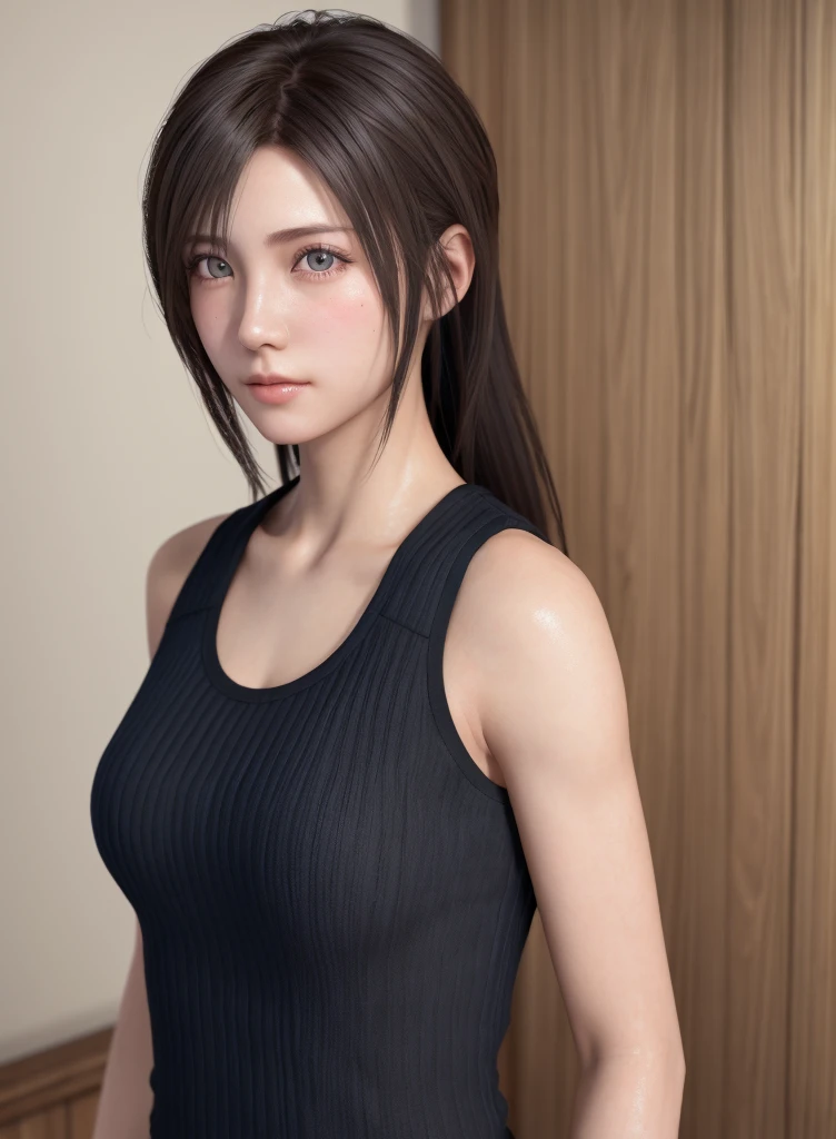 high quality picture, masutepiece, detailed hair texture, Detailed skin texture, Detailed Cloth Texture, 8K, Add fabric details, ultra detailed skin texture, ultra detailed photographic, Skin pores, Portrait of a girl, wearing tank top,