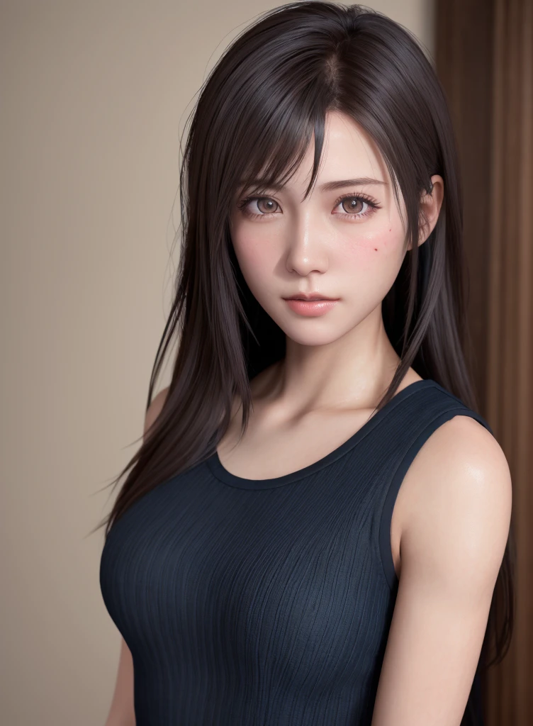 high quality picture, masutepiece, detailed hair texture, Detailed skin texture, Detailed Cloth Texture, 8K, Add fabric details, ultra detailed skin texture, ultra detailed photographic, Skin pores, Portrait of a girl, wearing tank top,