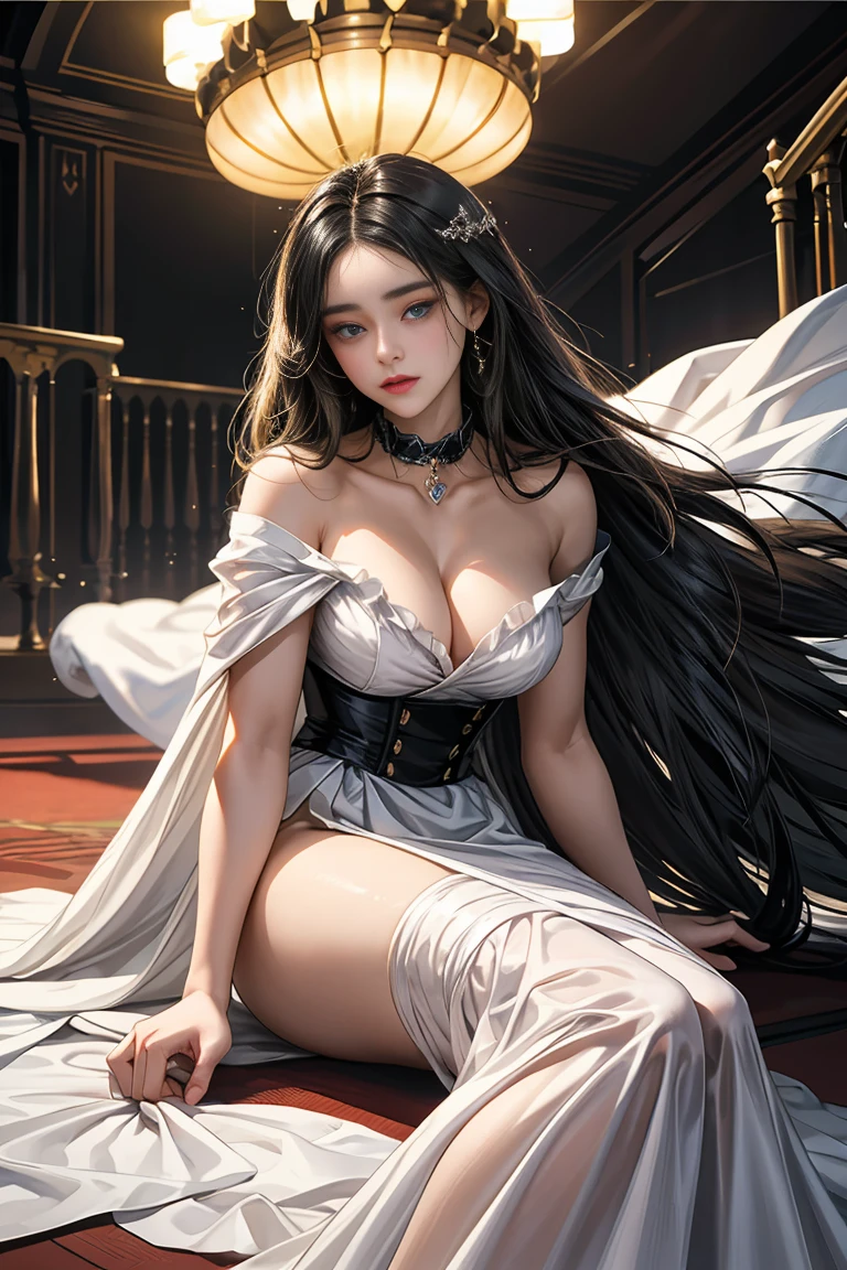 masterpiece, 最high quality, high quality, 1 girl, alone, Female focus, Watching the audience, Messy black hair, Adorable big blue eyes, White, Noble, Noble, Tuxedo、A very voluminous, large, very large, very large, long, long red and black cape with a high stand-up collar, made of a lot of fabric that reaches down to the floor., 22 years old,Cute beautiful girls,Cute, cute, kind, pretty girl