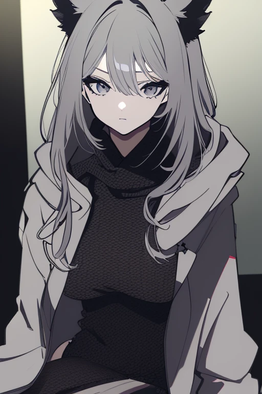 (最high quality, masterpiece:1.2), Ultra-high resolution, Realistic, Front lighting, Intricate details, Exquisite detail and texture, One girl, Animal ears hoodie, Gamer Girlfriend, Lazy pose, Silver Hair,  Beautiful colors, The decisive cut, , masterpiece, Very detailed, A magnificent composition, high quality, 最high quality, 4K 