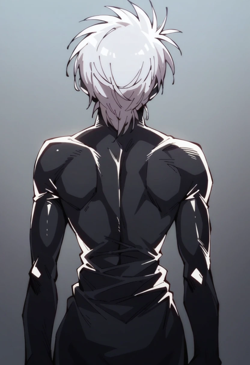 Black goo jumps out from behind and into your solar plexus,Facing forward,Silver Hair,