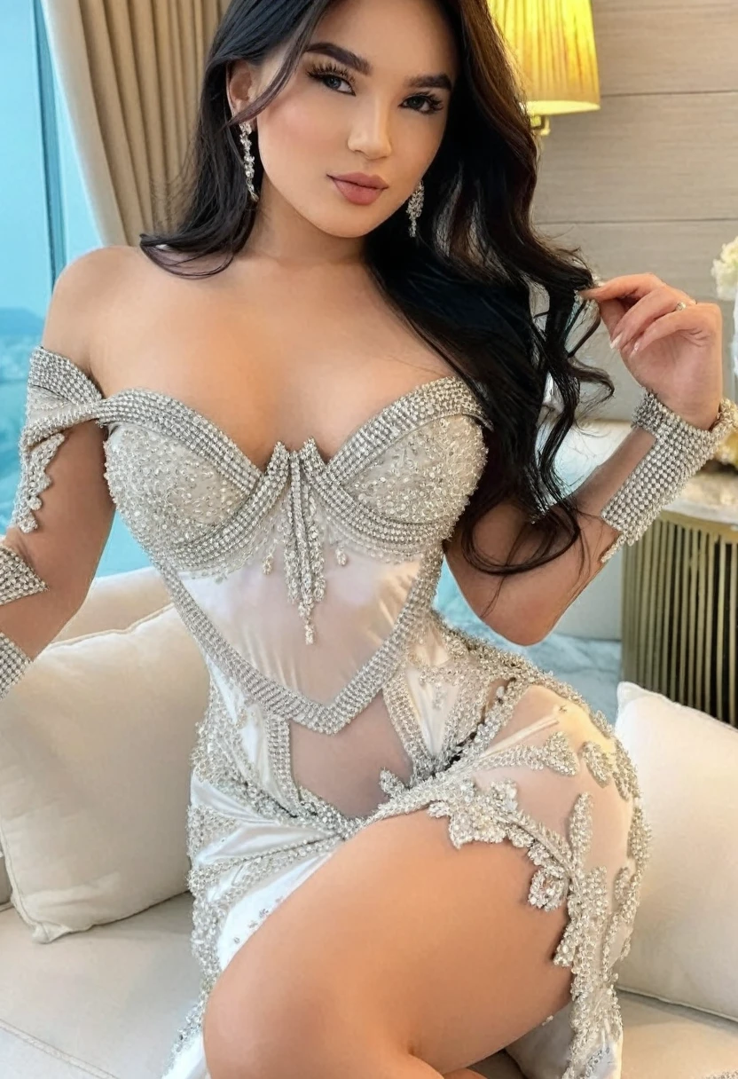 ((Best resolution:1.4)), ((high quality:1.2)), Work of art, 8k, extremely detailed, ((High detail:1.2)), Solo, HotLexi young female, (dress), ((medium photo body)),