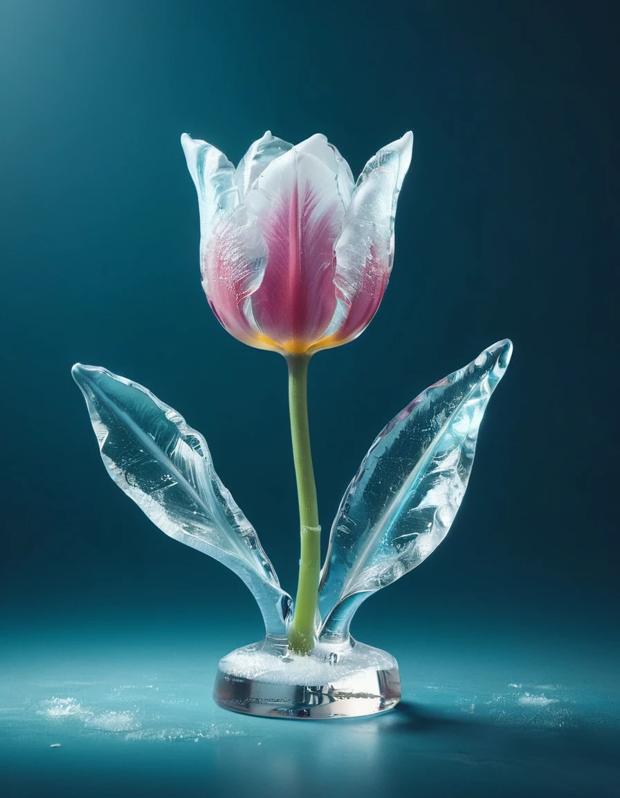  portrait of an ((ice sculpture of a 1single tulip flower: 1.5)), dynamic color icy tulip petals, dynamic background, vivid icy tulip, close up portrait, dynamic background, High Detail, Ultra High Quality, High Resolution, 16K Resolution, Ultra HD Pictures, 3D rendering Ultra Realistic, Clear Details, Realistic Detail, Ultra High Definition,rpg portrait, ice, NRART