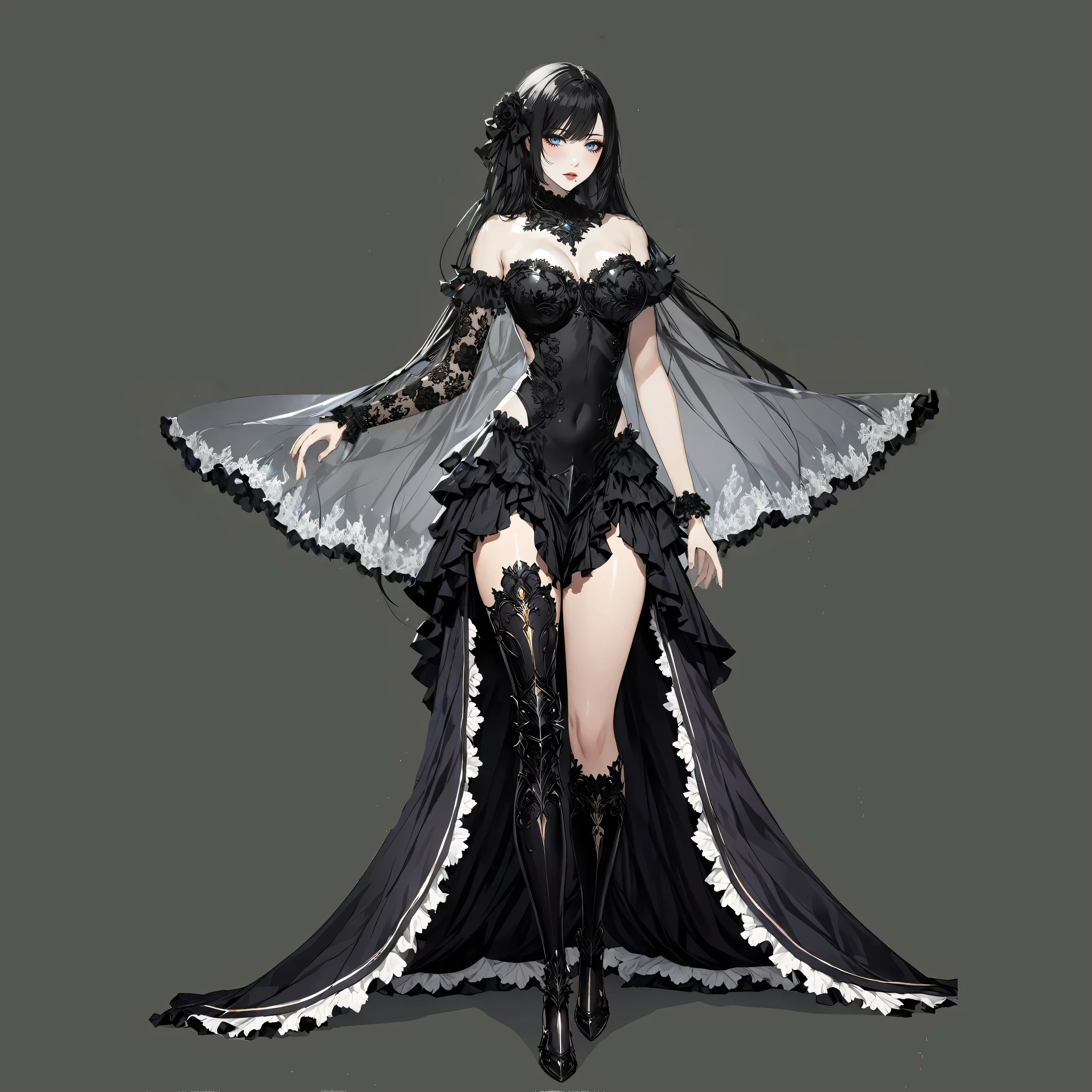 masterpiece, best quality, good quality, Highly detailed, shadowverse style, female, sexy, adult, black hair, tidy long hair, fantasy aesthetic, armored, cape