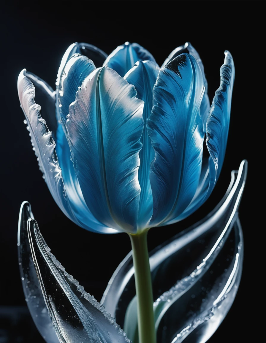 a portrait of an ((ice sculpture of a tulip flower: 1.5)), dynamic color icy tulip petals, dynamic background, vivid icy tulip, close up portrait, dynamic background, High Detail, Ultra High Quality, High Resolution, 16K Resolution, Ultra HD Pictures, 3D rendering Ultra Realistic, Clear Details, Realistic Detail, Ultra High Definition,rpg portrait, ice, NRART