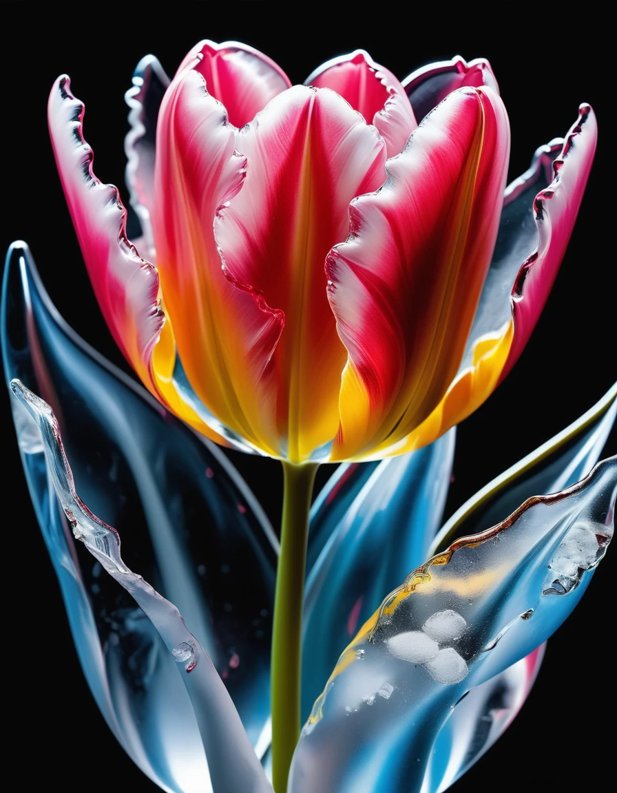a portrait of an ((ice sculpture of a tulip flower: 1.5)), dynamic color icy tulip petals, dynamic background, vivid icy tulip, close up portrait, dynamic background, High Detail, Ultra High Quality, High Resolution, 16K Resolution, Ultra HD Pictures, 3D rendering Ultra Realistic, Clear Details, Realistic Detail, Ultra High Definition,rpg portrait, ice, NRART
