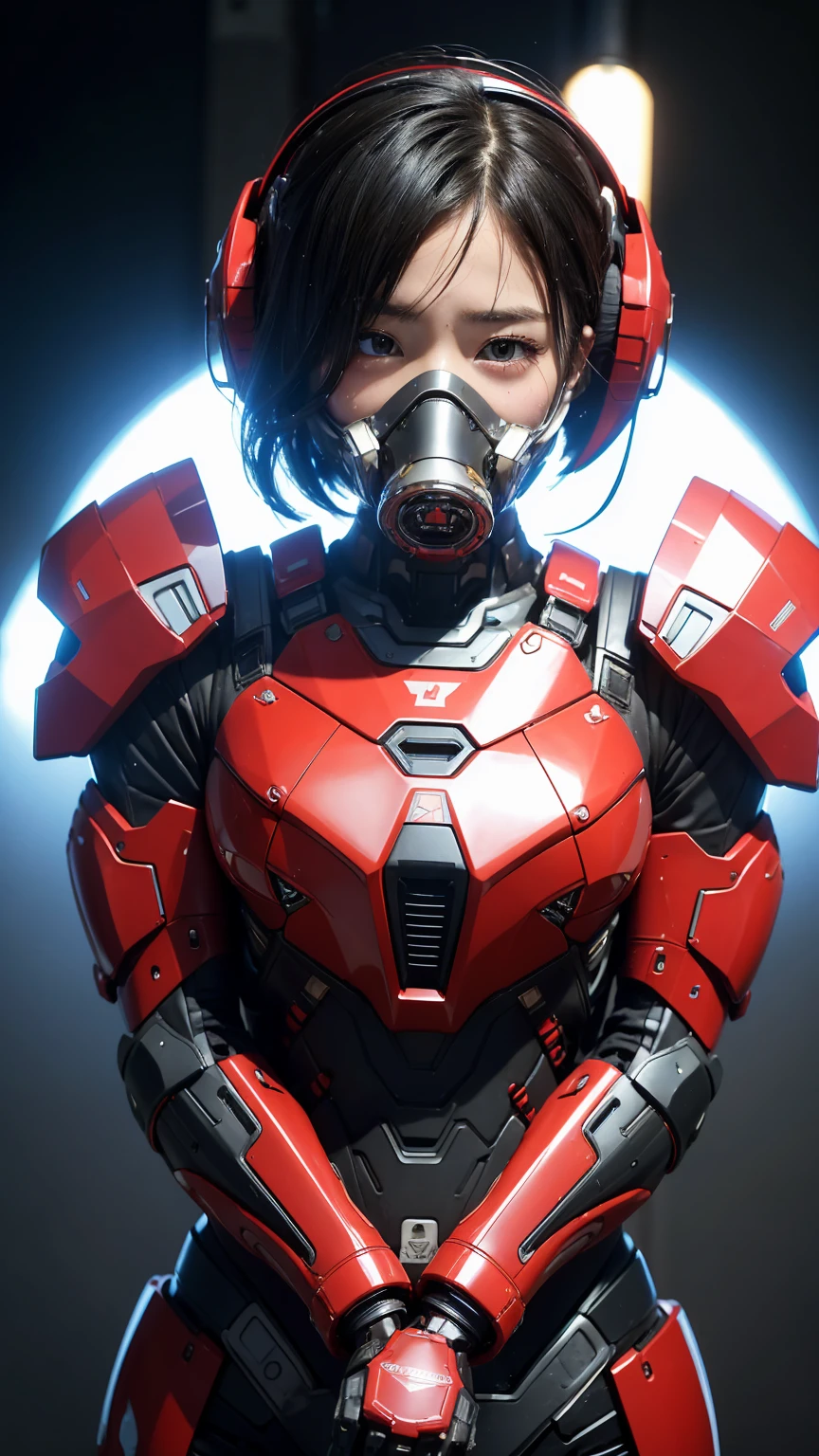 最high quality非常に詳細, Advanced Details, high quality, 最high quality, High resolution, 1080P, hard disk, beautiful,(War Machine),(headgear),See the big picture,beautifulサイボーグ女性,Shining red mecha cyborg girl,BATTLE MODE,Mecha Body Girl 8k bright red body armor Sweaty face pretty girl short hair Gas mask with extension nozzle short hairボーイッシュ Steam coming out of my head My hair is wet with sweat Black Hair, Steam coming out of the mouth Drooling from the mouth Full body portrait