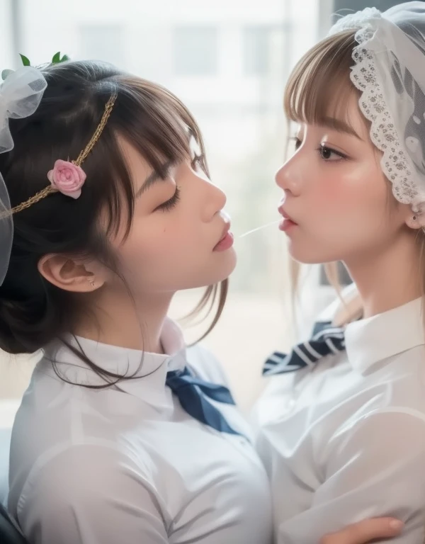 8k,masterpiece,Japanese,Highest quality, (students:1.1), (kiss:1.1), (reluctantly:1.6), (blush:1.4), saliva
