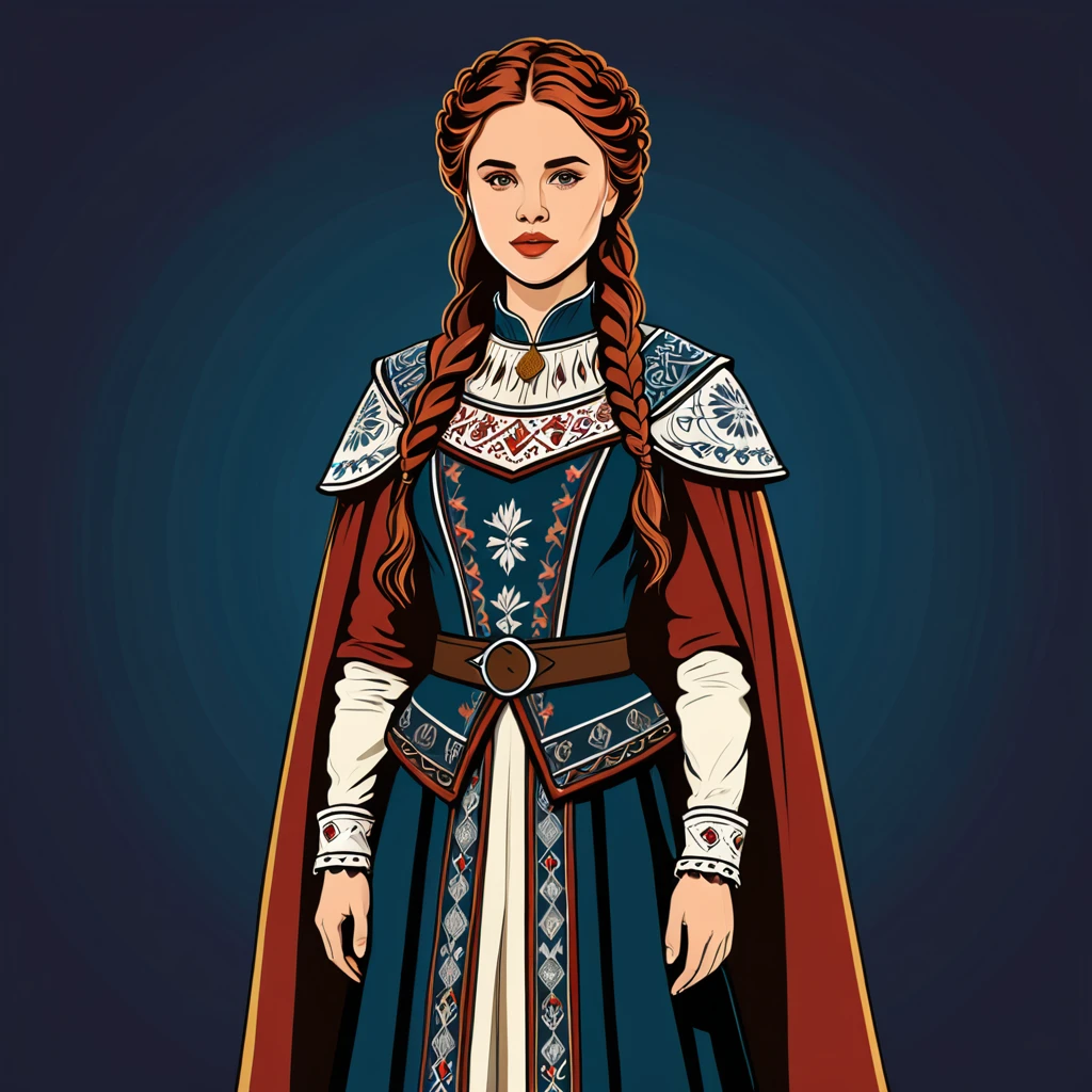 woman in westeros folk outfit, vector graphics, strong contours
