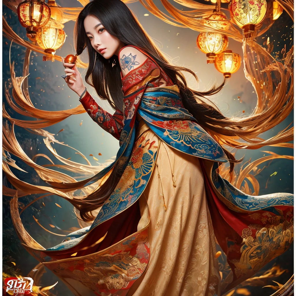 An ancient Chinese beauty, charming temperament, flowing long skirt, clear face, beautiful eyes, osmanthus surrounding, perfect body structure proportional masterpiece, super detailed, epic composition, color tattoo art, new traditional tattoo art, SD tattoo design, color tattoo art, mysterious warm and friendly atmosphere, hyper-realistic painting, super 8k HD, high quality, highest quality, 32k --v 6, 3D claymation style