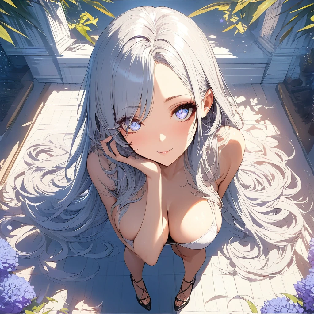 Masterpiece, Very detailed, Ultra-detailed, one beautiful woman, Masterpiece, Very detailed, Ultra-detailed, turning around to face viewer, long lovely hair, bright eyes, full body