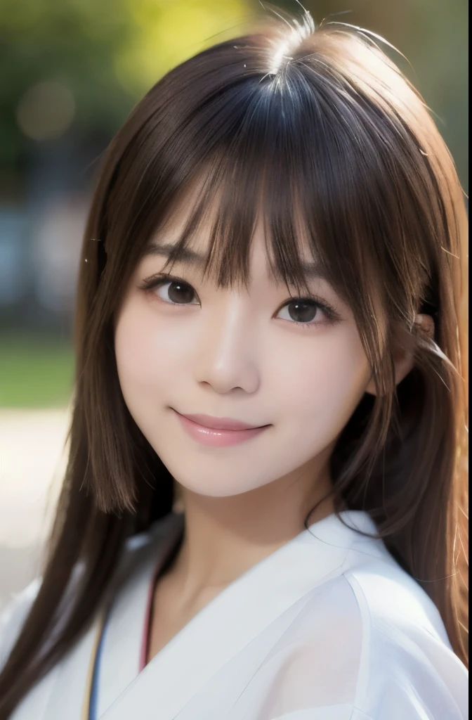 best quality, face focus, soft light, ultra high res, (photorealistic:1.4), RAW photo,(Shinozaki Ai), white skin, kawaii,
1 Japanese girl, solo, cute, (smile), (pupil, lights in the eyes), detailed beautiful face, Medium-sized breasts,(high resolution detail of human skin texture),(long hair),(portrait), upper body, white traditional kimono,
