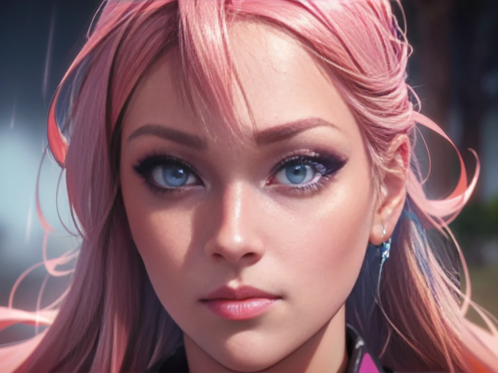 1girl, close-up, beautiful detailed eyes, beautiful detailed lips, extremely detailed eyes and face, long eyelashes, pink hair, blue eyes, rain, (best quality,4k,8k,highres,masterpiece:1.2),ultra-detailed,(realistic,photorealistic,photo-realistic:1.37),HDR,UHD,studio lighting,ultra-fine painting,sharp focus,physically-based rendering,extreme detail description,professional,vivid colors,bokeh,portraits,anime,digital art,Ilya Kuvshinov style