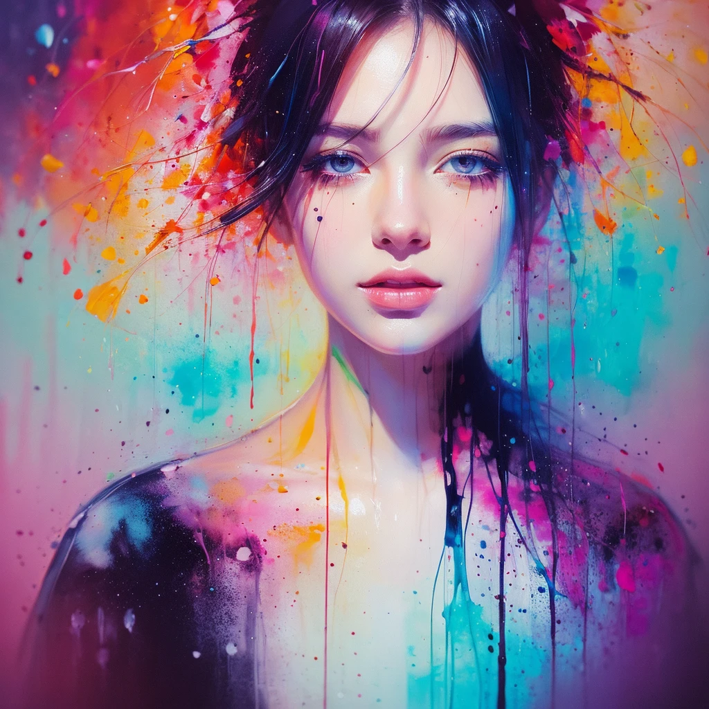 1girl, a painting by mse a woman by agnes cecile, luminous design, pastel colours, ink drips, autumn lights, hyper-realistic painting, super 8k HD, high quality, highest quality, 32k --v 6, 