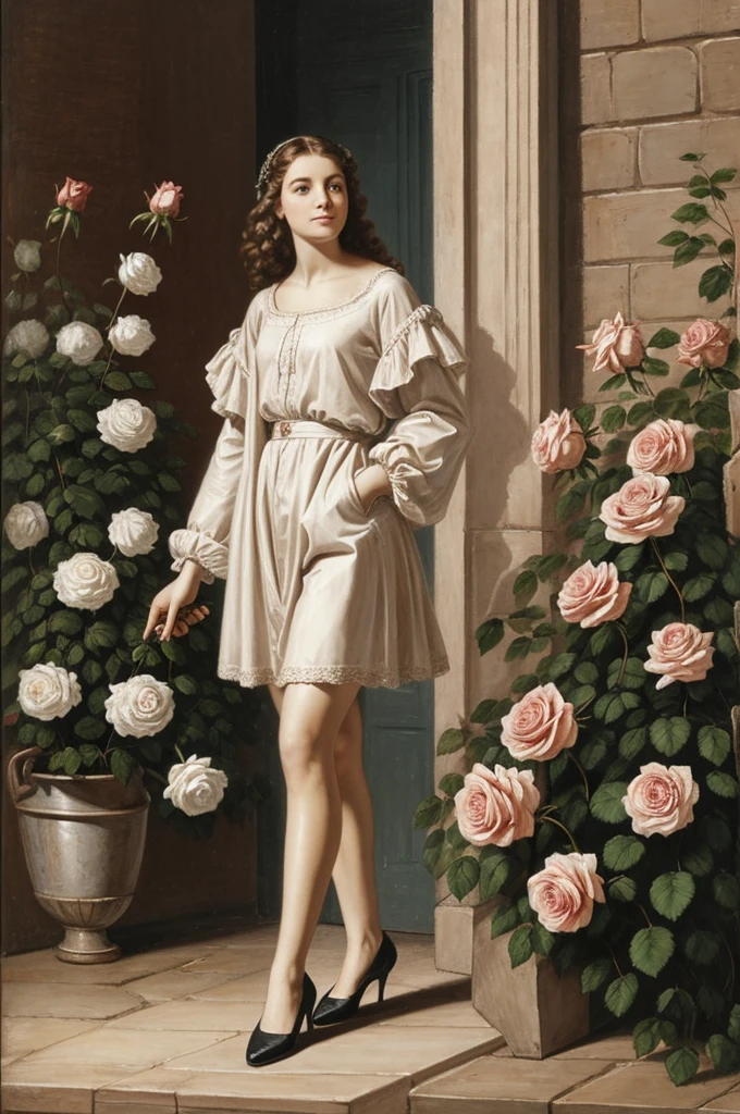 Femme, cheveux, longs roses, pantoufles