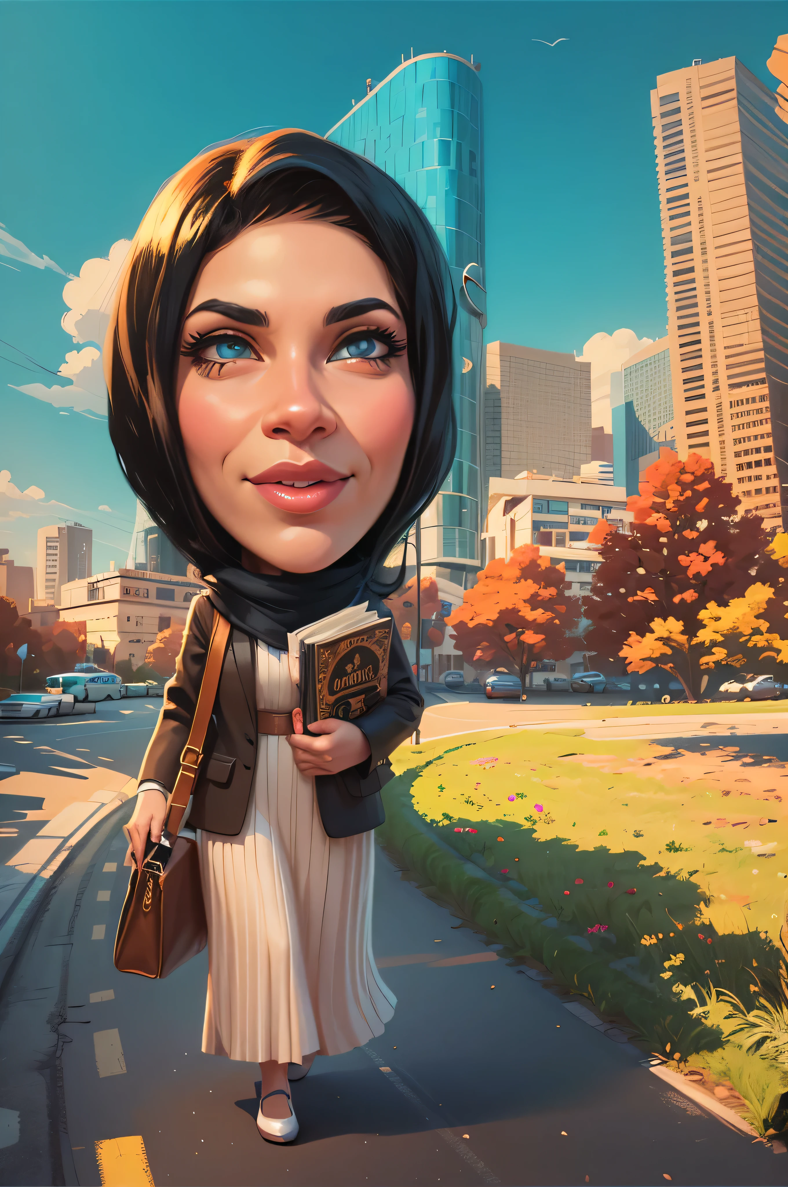cartoon woman walking down the street with a book in her hand, caricature illustration, cartoon digital painting, realistic cartoon, in cartoon style, cartoon digital art, digital cartoon painting art, cartoon portrait, caricature style, digital art cartoon, stylized digital illustration, cartoon style illustration, inspired by Shaddy Safadi, inspired by Nazmi Ziya Güran, cartoon artstyle