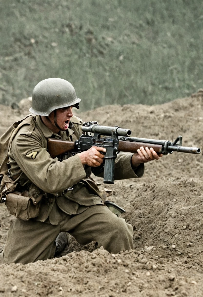WWII soldier shooting with a machine gun