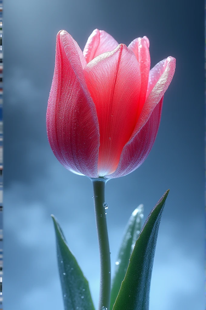  portrait of an ((ice sculpture of a 1single tulip flower: 1.5)), dynamic color icy tulip petals, dynamic background, vivid icy tulip, close up portrait, dynamic background, High Detail, Ultra High Quality, High Resolution, 16K Resolution, Ultra HD Pictures, 3D rendering Ultra Realistic, Clear Details, Realistic Detail, Ultra High Definition,rpg portrait, ice, NRART