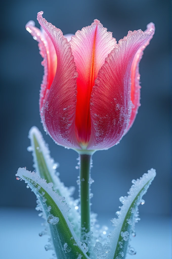  portrait of an ((ice sculpture of a 1single tulip flower: 1.5)), dynamic color icy tulip petals, dynamic background, vivid icy tulip, close up portrait, dynamic background, High Detail, Ultra High Quality, High Resolution, 16K Resolution, Ultra HD Pictures, 3D rendering Ultra Realistic, Clear Details, Realistic Detail, Ultra High Definition,rpg portrait, ice, NRART