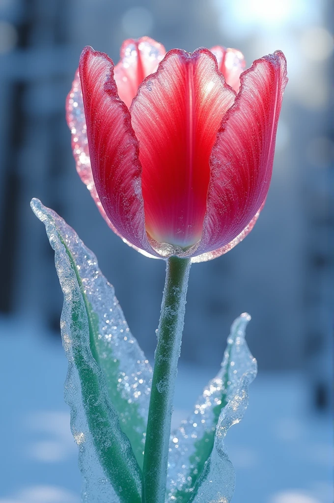 portrait of an ((ice sculpture of a 1single tulip flower: 1.5)), dynamic color icy tulip petals, dynamic background, vivid icy tulip, close up portrait, dynamic background, High Detail, Ultra High Quality, High Resolution, 16K Resolution, Ultra HD Pictures, 3D rendering Ultra Realistic, Clear Details, Realistic Detail, Ultra High Definition,rpg portrait, ice, NRART