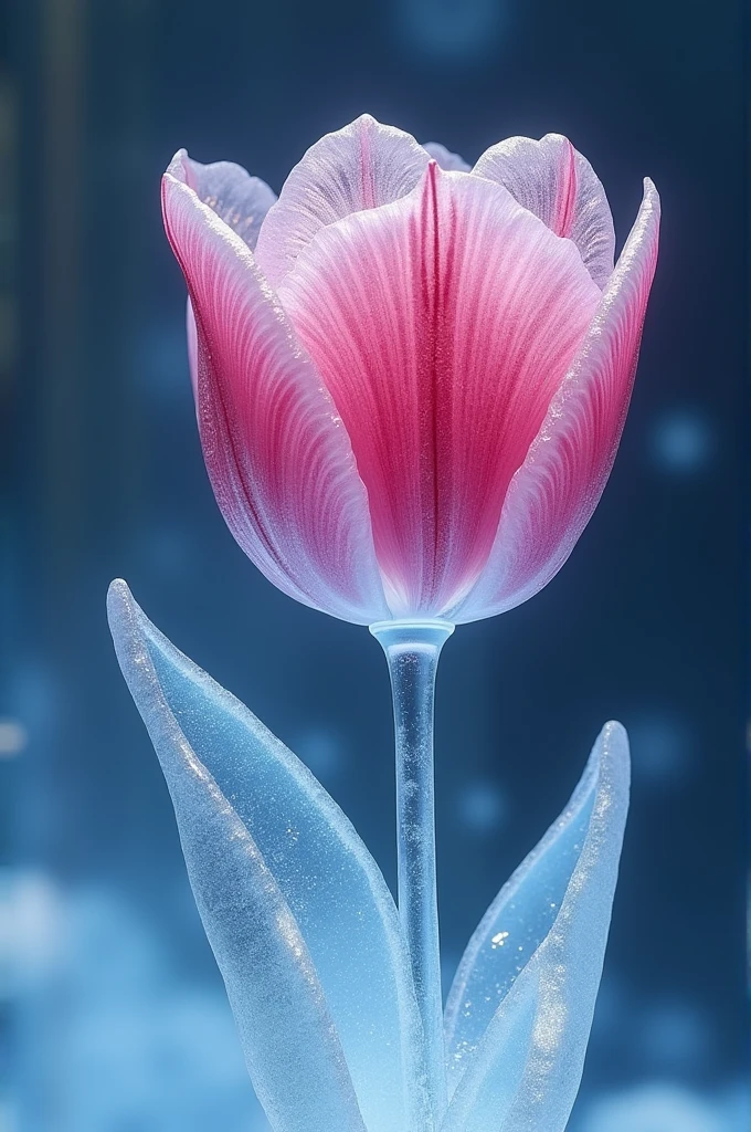  portrait of an ((ice sculpture of a 1single tulip flower: 1.5)), dynamic color icy tulip petals, dynamic background, vivid icy tulip, close up portrait, dynamic background, High Detail, Ultra High Quality, High Resolution, 16K Resolution, Ultra HD Pictures, 3D rendering Ultra Realistic, Clear Details, Realistic Detail, Ultra High Definition,rpg portrait, ice, NRART