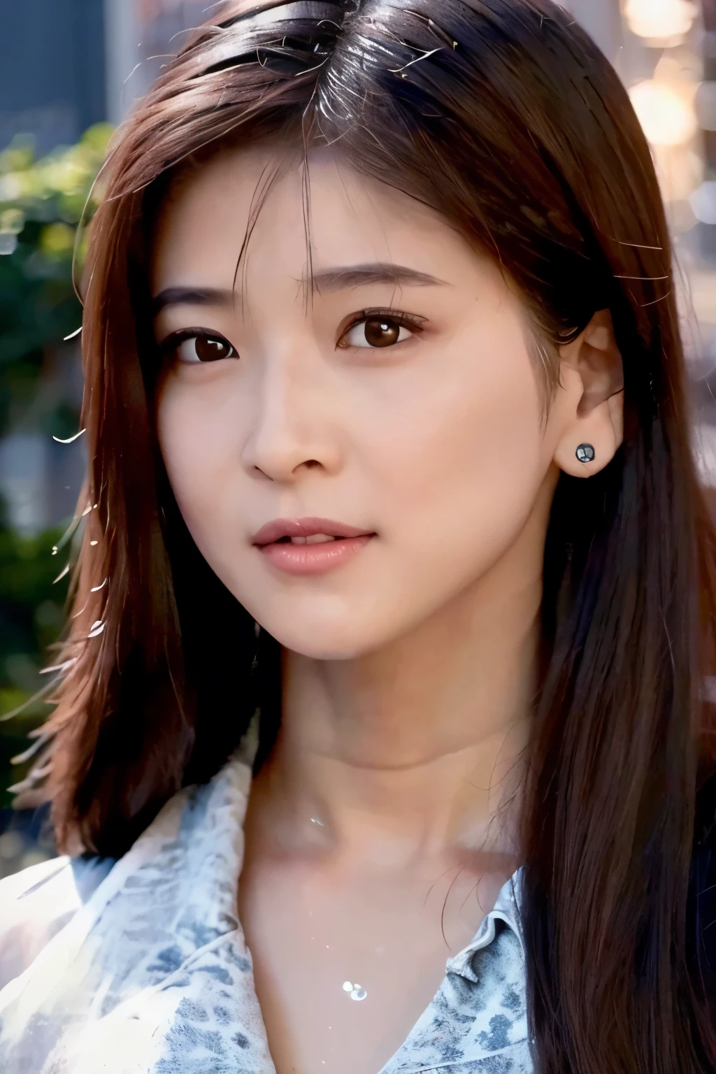 Random Pause, Mix 4, (8k, Original photo, Highest quality, masterpiece: 1.45), (Actual, Vibrant: 1.37), Skinny Japanese woman,Small face、 One girl, charm, City view, night, rain, Wet, Professional Lighting, Photon Mapping, Radio City, Physically Based Rendering, Gradient black hair, Short Curly Hair, good looking, girl, T-Shirts, High resolution, 1080P, (Beautiful Face), (Detailed facial depiction), (Detailed description of the hand), (Detailed CG), Extreme light and shadow, Messy Hair, Lots of details, (exquisite features), (Highest quality photos), (Beautiful Eyes), Look in front of you, Thin clavicle,