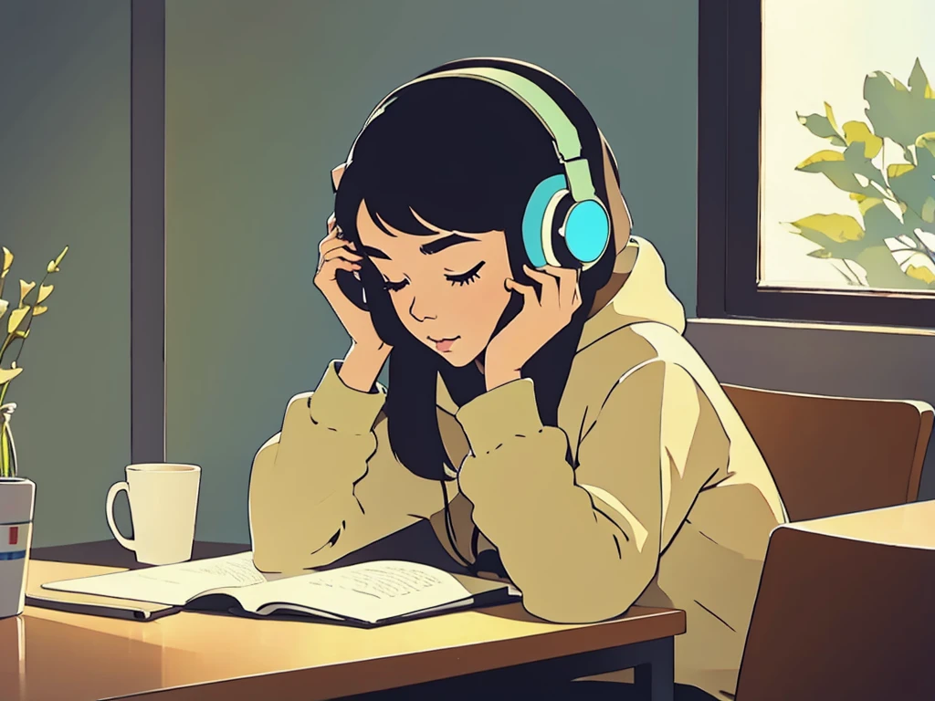 lofi girl studying with headphones