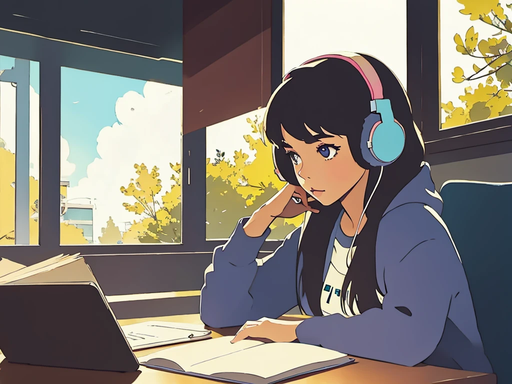 lofi girl studying with headphones